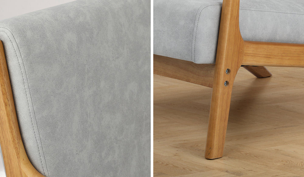 Oikiture Armchair Lounge Chair Accent Armchairs Couches Sofa Wood Light Grey-Armchairs-PEROZ Accessories