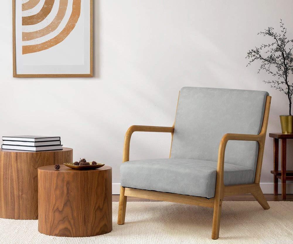 Oikiture 2X Armchair Lounge Chair Couches Sofa Wood Light Grey-Armchair-PEROZ Accessories