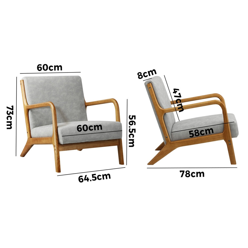 Oikiture 3X Armchair Lounge Chair Couches Sofa Wood Light Grey-Armchair-PEROZ Accessories