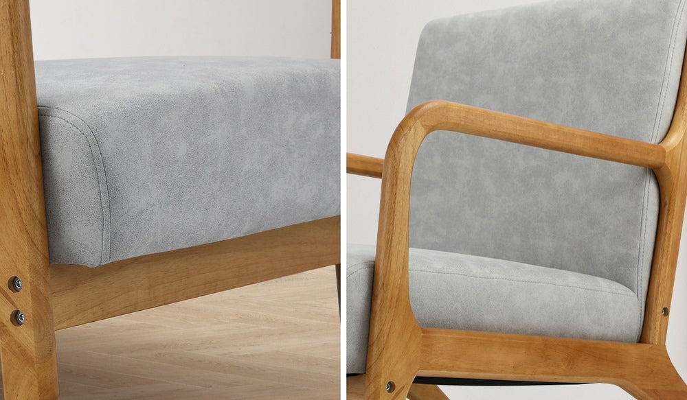 Oikiture 3X Armchair Lounge Chair Couches Sofa Wood Light Grey-Armchair-PEROZ Accessories