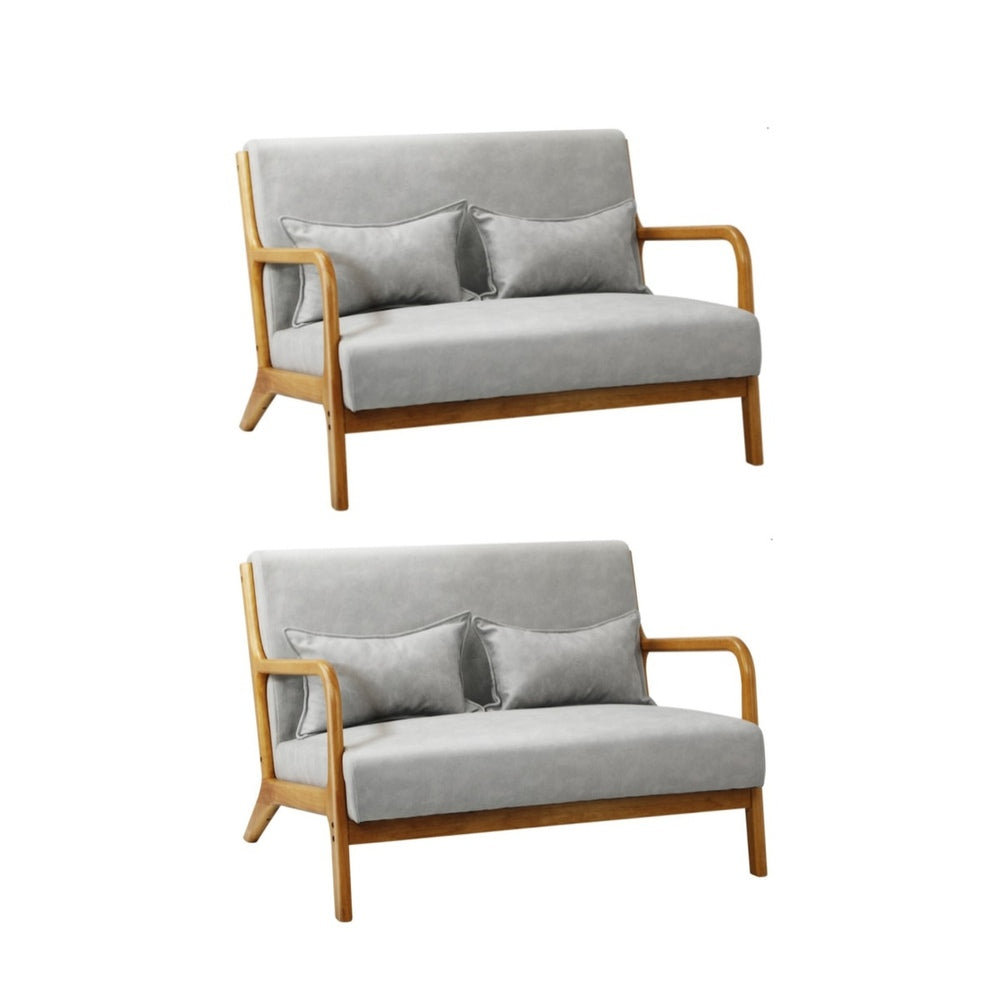 Oikiture 2X Armchair Lounge Chair 2 Seater Fabric Grey Pillows-Armchair-PEROZ Accessories