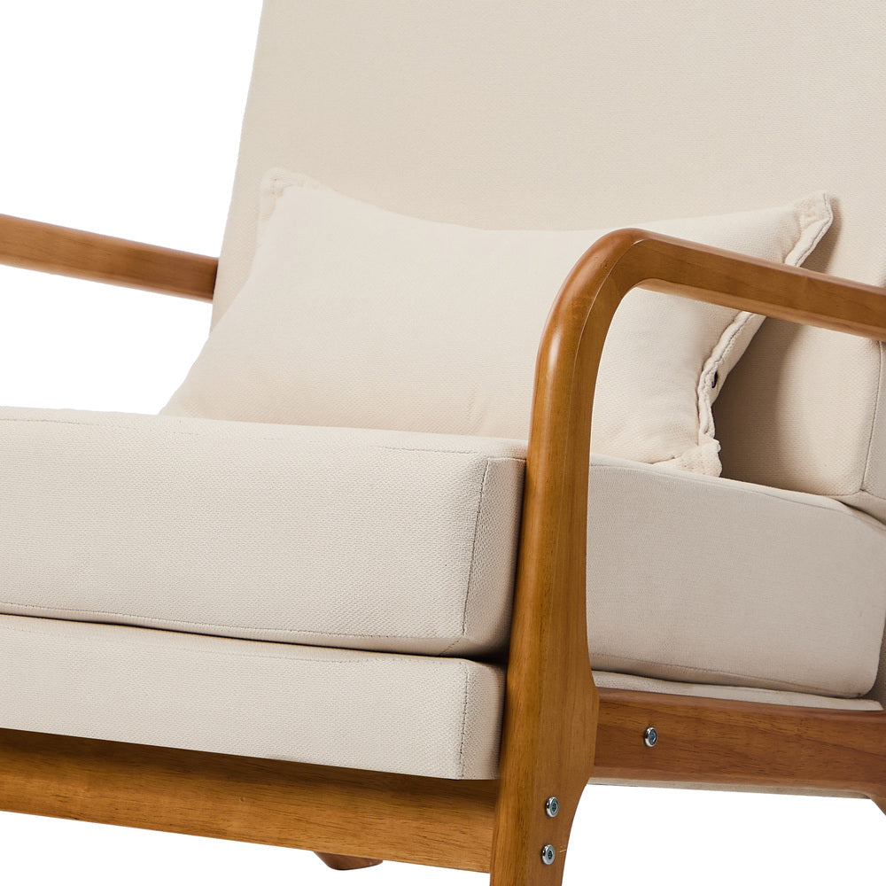 Oikiture Armchair Linen Fabric Lounge Chair with Lumbar Pillow Beige-Armchair-PEROZ Accessories