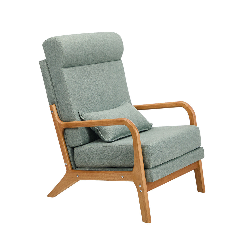 Oikiture Armchair Linen Fabric Lounge Chair with Lumbar Pillow Green-Armchair-PEROZ Accessories