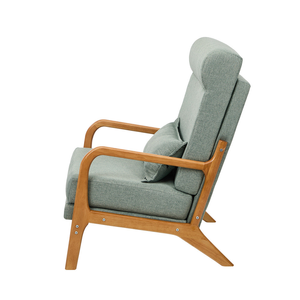 Oikiture Armchair Linen Fabric Lounge Chair with Lumbar Pillow Green-Armchair-PEROZ Accessories