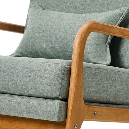 Oikiture Armchair Linen Fabric Lounge Chair with Lumbar Pillow Green-Armchair-PEROZ Accessories