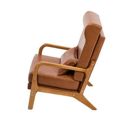 Oikiture Armchair PU Leather Lounge Chair with Lumbar Pillow Brown-Armchair-PEROZ Accessories