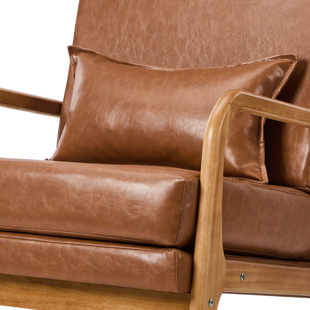 Oikiture Armchair PU Leather Lounge Chair with Lumbar Pillow Brown-Armchair-PEROZ Accessories