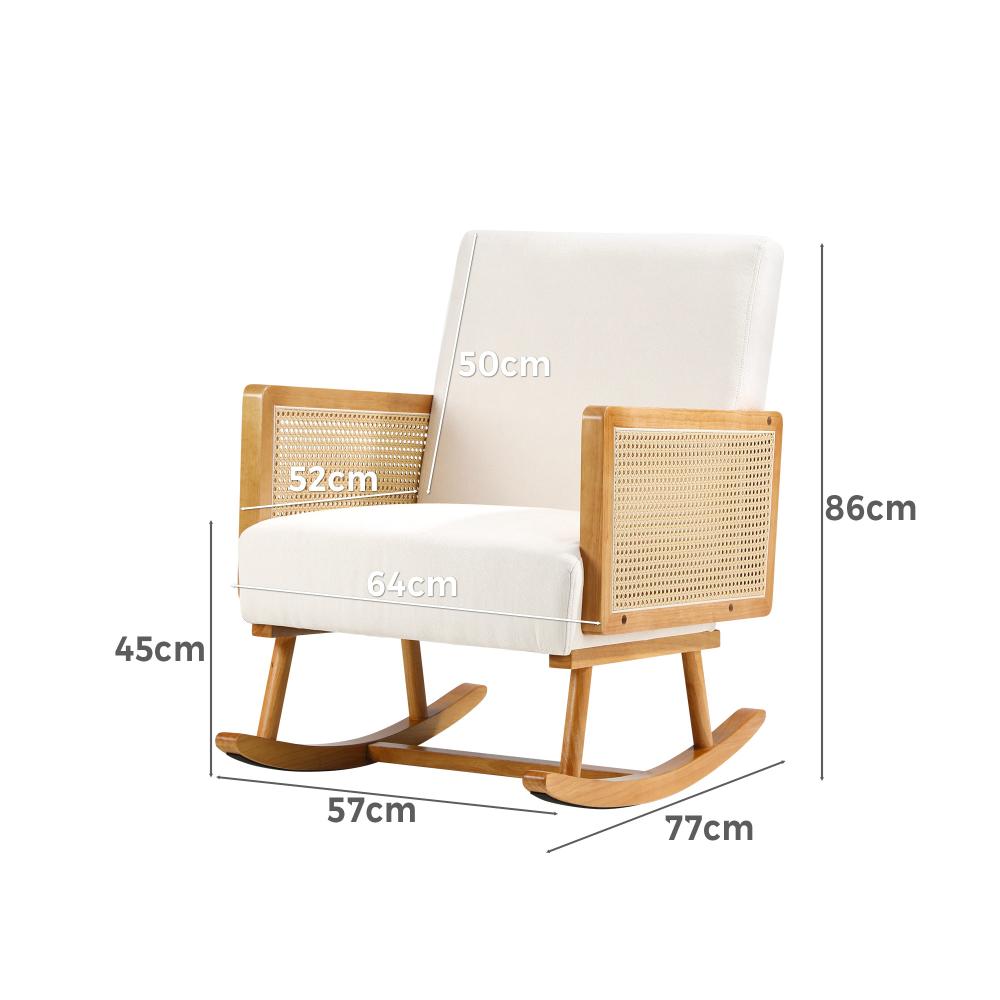 Oikiture Rocking Chair Nursing Armchair Linen Accent Chairs PE Rattan Beige-Armchair-PEROZ Accessories