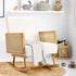 Oikiture 2x Rocking Chair Nursing Armchair Linen PE Rattan Beige-Armchair-PEROZ Accessories