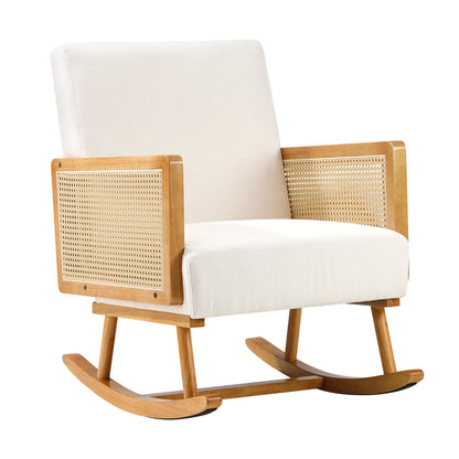 Oikiture 3x Rocking Chair Nursing Armchair Linen PE Rattan Beige-Armchair-PEROZ Accessories