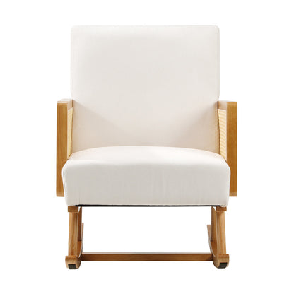 Oikiture 3x Rocking Chair Nursing Armchair Linen PE Rattan Beige-Armchair-PEROZ Accessories