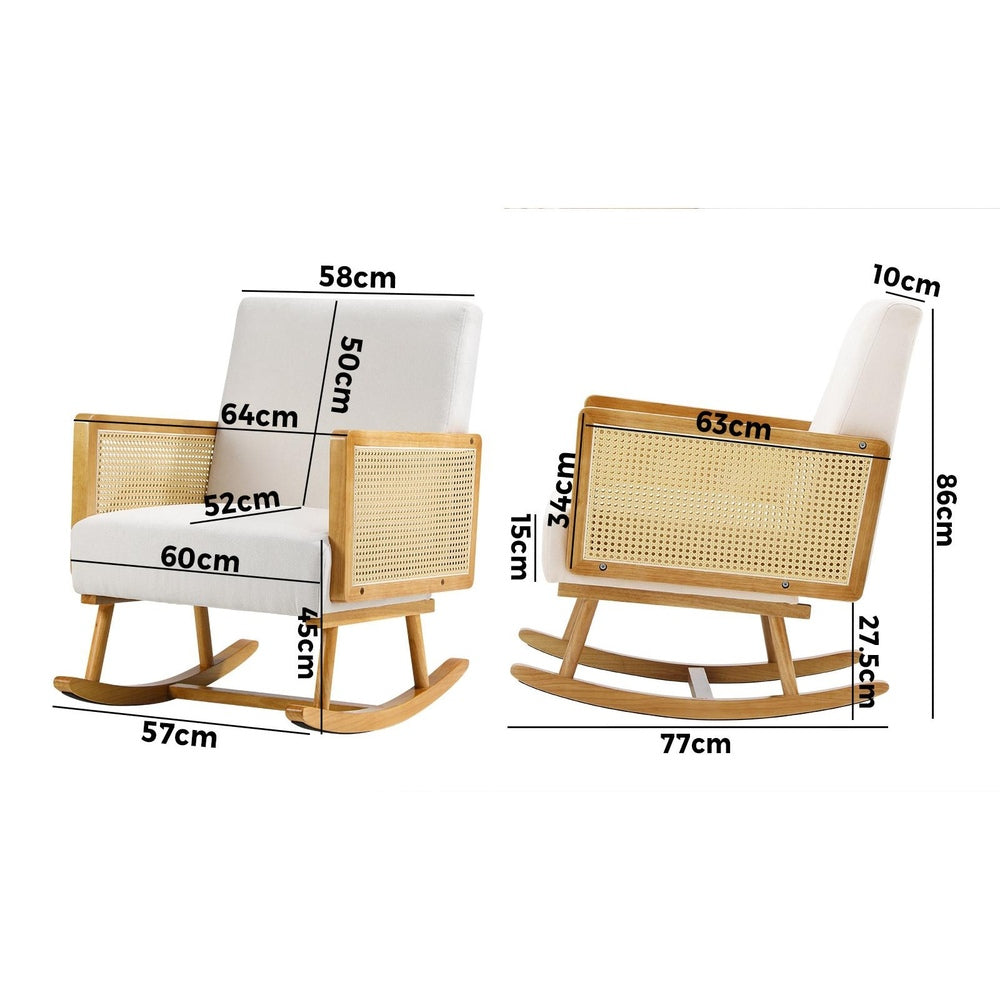 Oikiture 3x Rocking Chair Nursing Armchair Linen PE Rattan Beige-Armchair-PEROZ Accessories