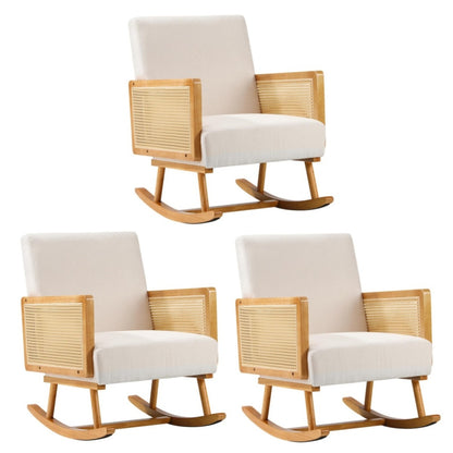 Oikiture 3x Rocking Chair Nursing Armchair Linen PE Rattan Beige-Armchair-PEROZ Accessories