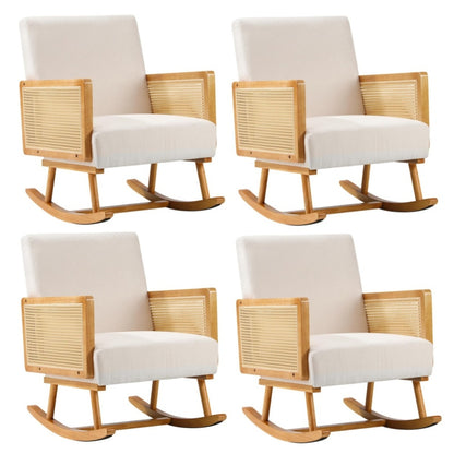 Oikiture 4x Rocking Chair Nursing Armchair Linen PE Rattan Beige-Armchair-PEROZ Accessories