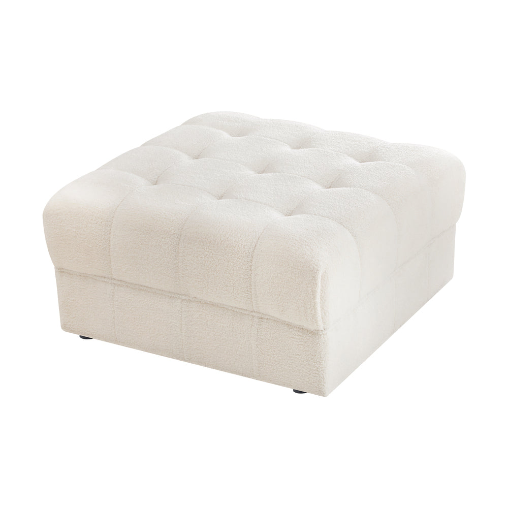 Oikiture 1 Seater Boucle Modular Ottoman Lounge Chair Armless White-Armchair-PEROZ Accessories