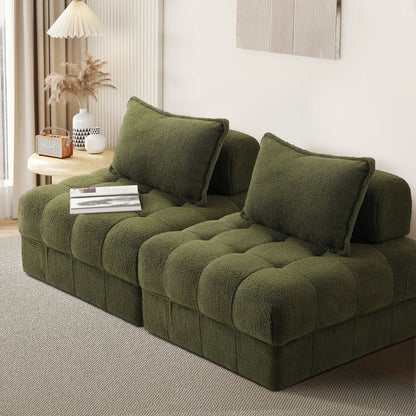 Oikiture 2 Seater Boucle Modular Sofa Armless TOFU Back Green-Sofa-PEROZ Accessories