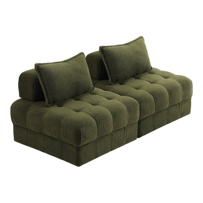 Oikiture 2 Seater Boucle Modular Sofa Armless TOFU Back Green-Sofa-PEROZ Accessories