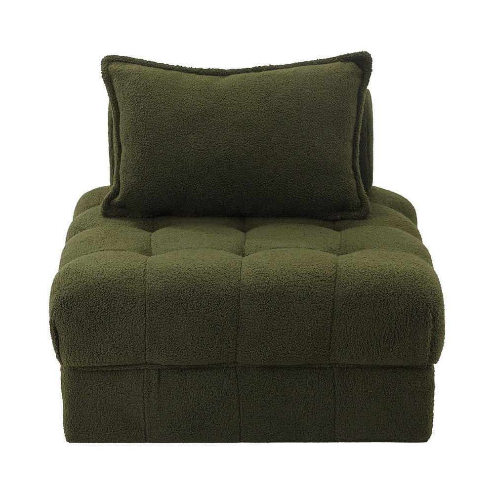 Oikiture 1 Seater Boucle Modular Sofa Armless TOFU Back Green-Sofa-PEROZ Accessories