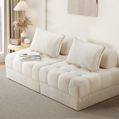 Oikiture 2 Seater Boucle Modular Sofa Lounge Chair Armless White-Armchair-PEROZ Accessories