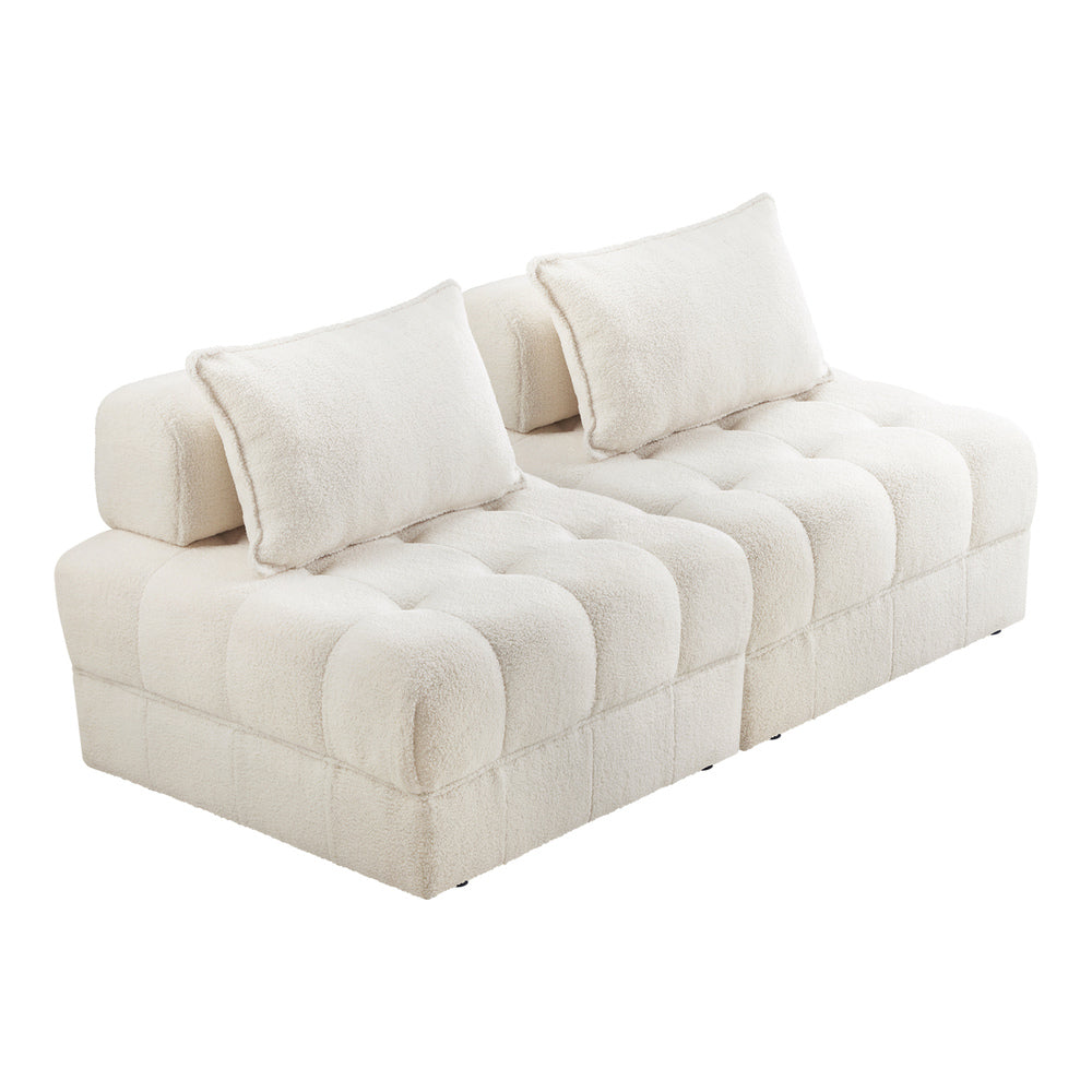 Oikiture 2 Seater Boucle Modular Sofa Lounge Chair Armless White-Armchair-PEROZ Accessories