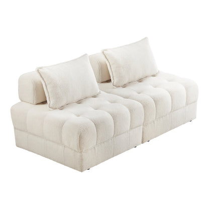 Oikiture 2 Seater Boucle Modular Sofa Lounge Chair Armless White-Armchair-PEROZ Accessories