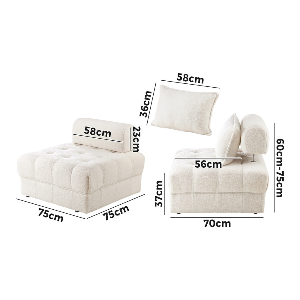 Oikiture 2 Seater Boucle Modular Sofa Lounge Chair Armless White-Armchair-PEROZ Accessories