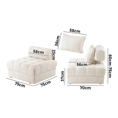 Oikiture 2 Seater Boucle Modular Sofa Lounge Chair Armless White-Armchair-PEROZ Accessories