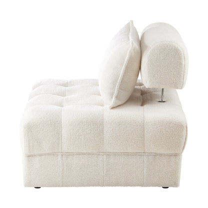 Oikiture 2 Seater Boucle Modular Sofa Lounge Chair Armless White-Armchair-PEROZ Accessories