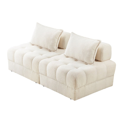Oikiture 2 Seater Boucle Modular Sofa Lounge Chair Armless White-Armchair-PEROZ Accessories