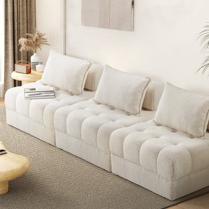 Oikiture 3 Seater Boucle Modular Sofa Lounge Chair Armless White-Armchair-PEROZ Accessories