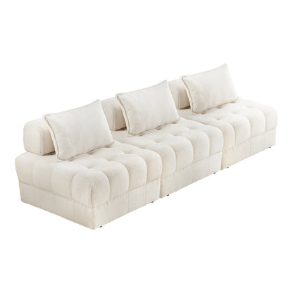 Oikiture 3 Seater Boucle Modular Sofa Lounge Chair Armless White-Armchair-PEROZ Accessories