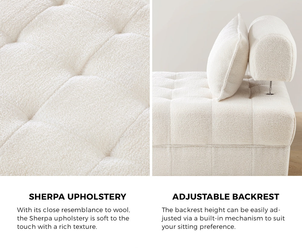 Oikiture 3 Seater Boucle Modular Sofa Lounge Chair Armless White-Armchair-PEROZ Accessories