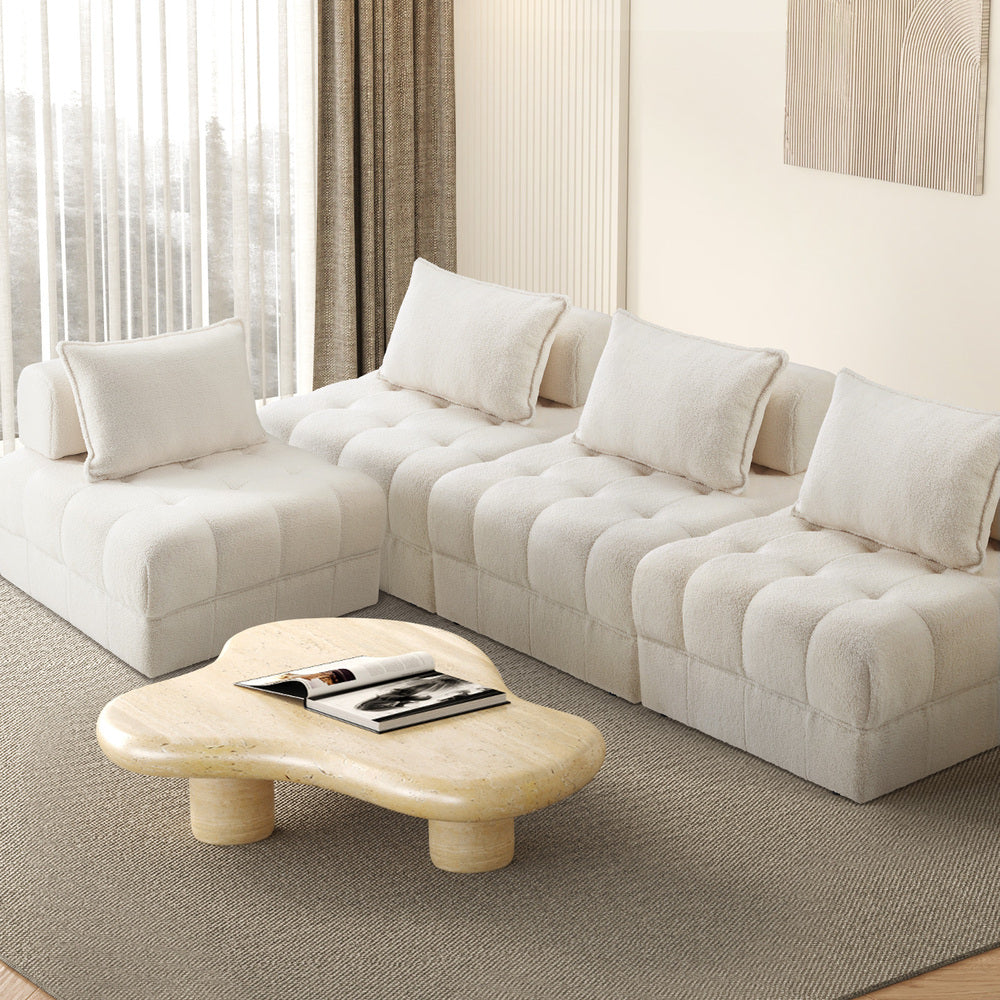 Oikiture 4 Seater Boucle Modular Sofa Lounge Chair Armless White-Armchair-PEROZ Accessories