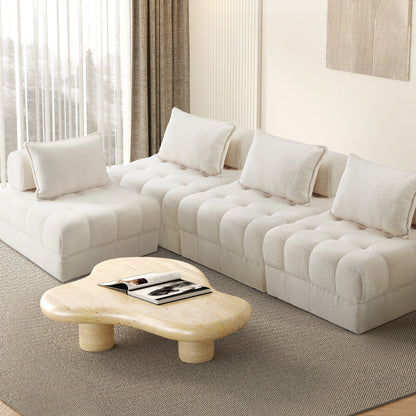 Oikiture 4 Seater Boucle Modular Sofa Lounge Chair Armless White-Armchair-PEROZ Accessories