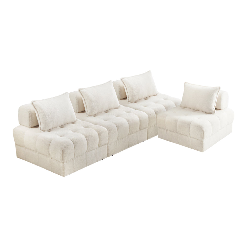 Oikiture 4 Seater Boucle Modular Sofa Lounge Chair Armless White-Armchair-PEROZ Accessories
