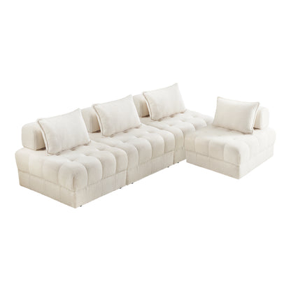 Oikiture 4 Seater Boucle Modular Sofa Lounge Chair Armless White-Armchair-PEROZ Accessories