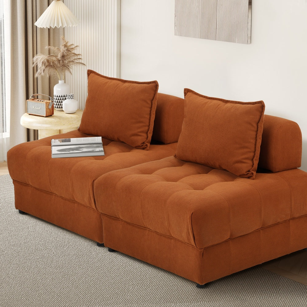 Oikiture 2 Seater Velvet Modular Sofa Lounge Chair with Backrest Brown-Armchair-PEROZ Accessories