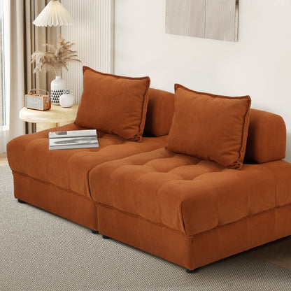 Oikiture 2 Seater Velvet Modular Sofa Lounge Chair with Backrest Brown-Armchair-PEROZ Accessories