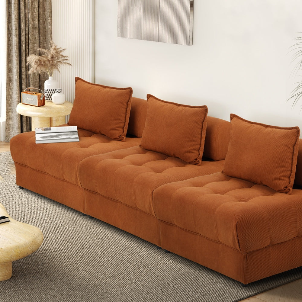 Oikiture 3 Seater Velvet Modular Sofa Lounge Chair with Backrest Brown-Armchair-PEROZ Accessories