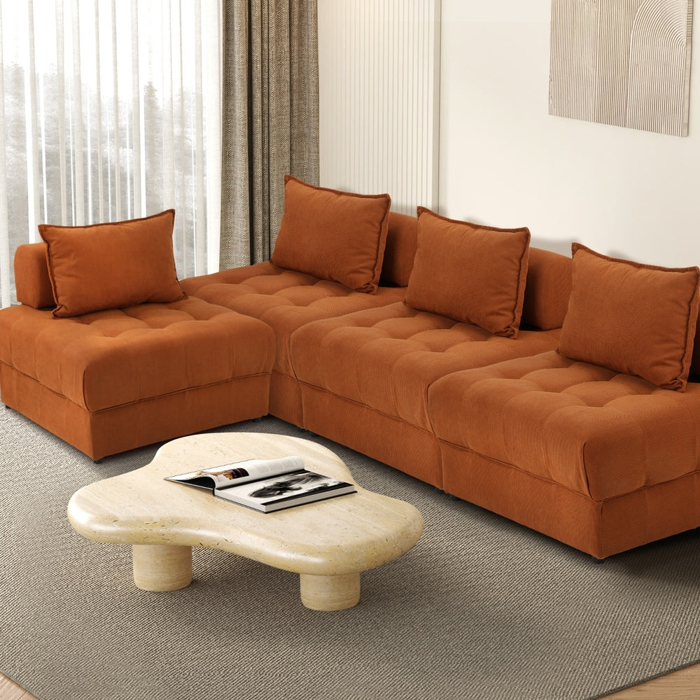 Oikiture 4 Seater Velvet Modular Sofa Lounge Chair with Backrest Brown-Armchair-PEROZ Accessories