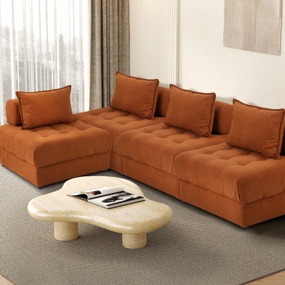 Oikiture 4 Seater Velvet Modular Sofa Lounge Chair with Backrest Brown-Armchair-PEROZ Accessories