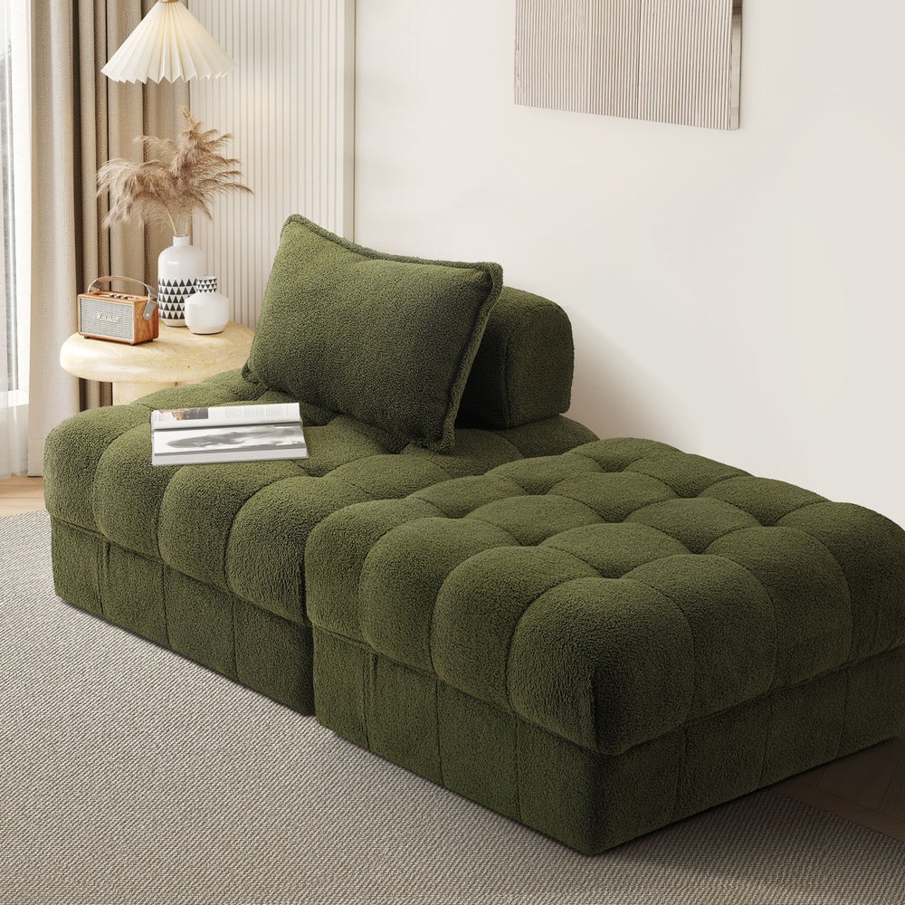 Oikiture 2 Seater Boucle Modular Sofa &amp; Ottoman Set Green-Sofa-PEROZ Accessories