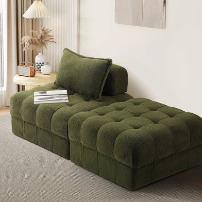 Oikiture 2 Seater Boucle Modular Sofa &amp; Ottoman Set Green-Sofa-PEROZ Accessories