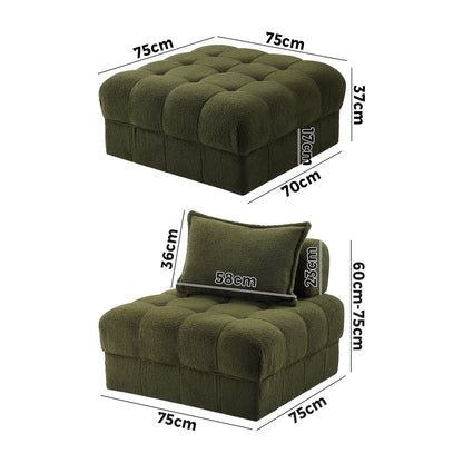 Oikiture 2 Seater Boucle Modular Sofa &amp; Ottoman Set Green-Sofa-PEROZ Accessories