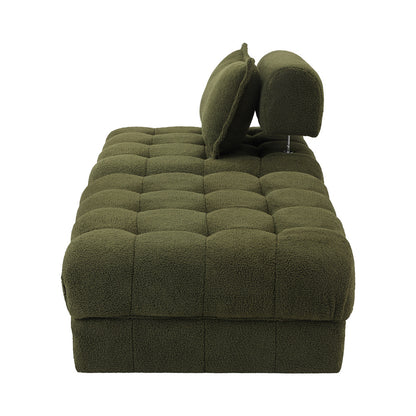 Oikiture 2 Seater Boucle Modular Sofa &amp; Ottoman Set Green-Sofa-PEROZ Accessories