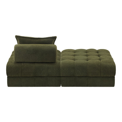 Oikiture 2 Seater Boucle Modular Sofa &amp; Ottoman Set Green-Sofa-PEROZ Accessories
