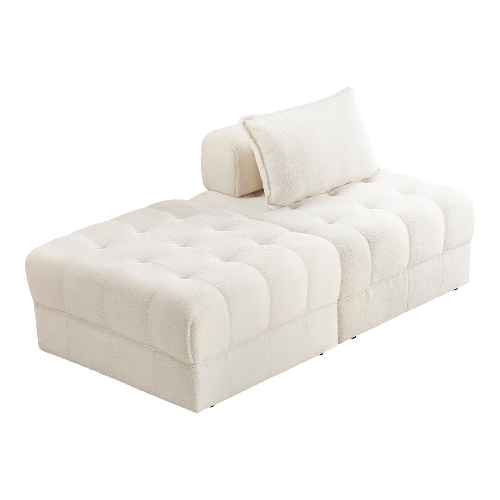 Oikiture 2 Seater Boucle Modular Sofa &amp; Ottoman Set Armless White-Armchair-PEROZ Accessories