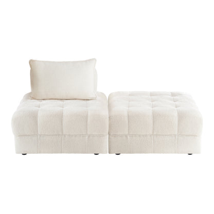 Oikiture 2 Seater Boucle Modular Sofa &amp; Ottoman Set Armless White-Armchair-PEROZ Accessories