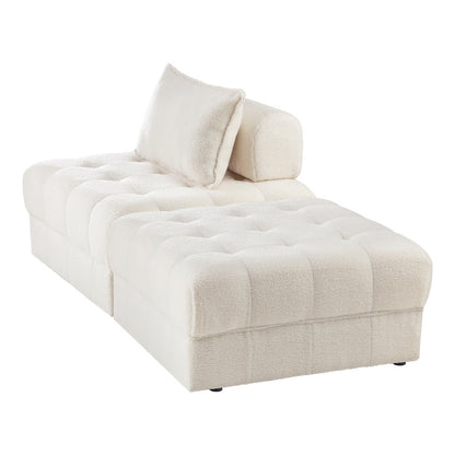 Oikiture 2 Seater Boucle Modular Sofa &amp; Ottoman Set Armless White-Armchair-PEROZ Accessories