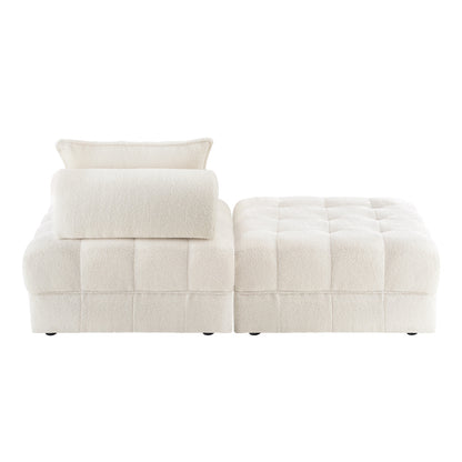 Oikiture 2 Seater Boucle Modular Sofa &amp; Ottoman Set Armless White-Armchair-PEROZ Accessories